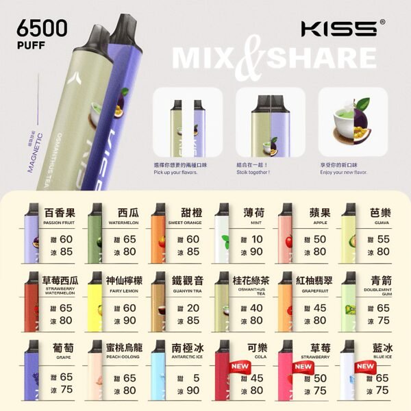 【KISS凯斯拋棄式】MIX&SHARE kiss磁吸電子煙-大容量6500口拋棄式-KISS一次性電子煙