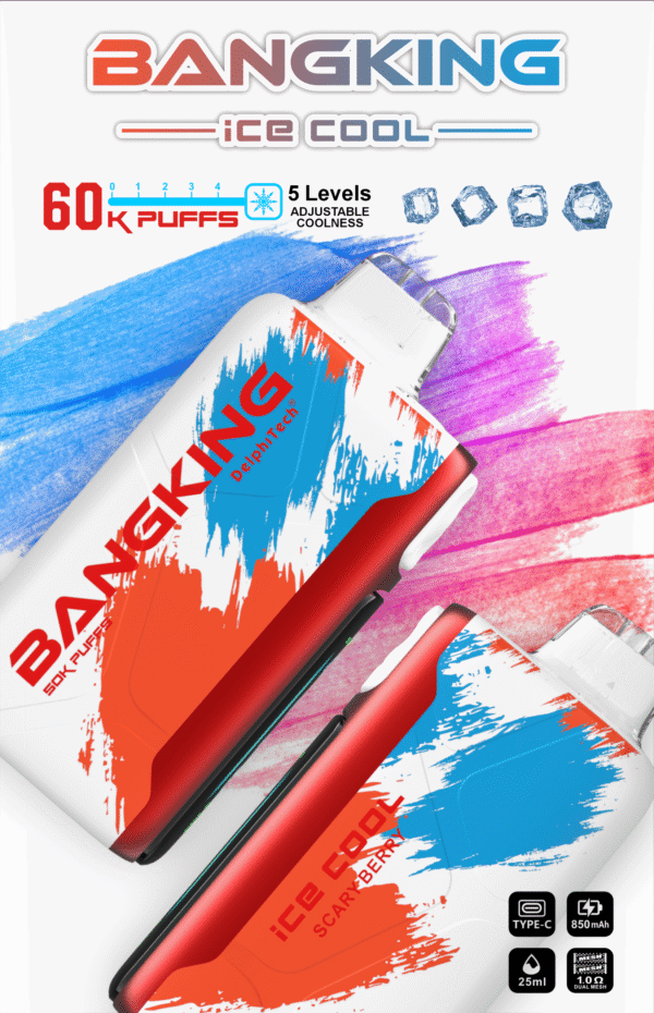 【Bang King Ice Cool 60000口拋棄式】爆款上新/一次性超大容量5級可調涼度可充電電子煙/派對解癮神器