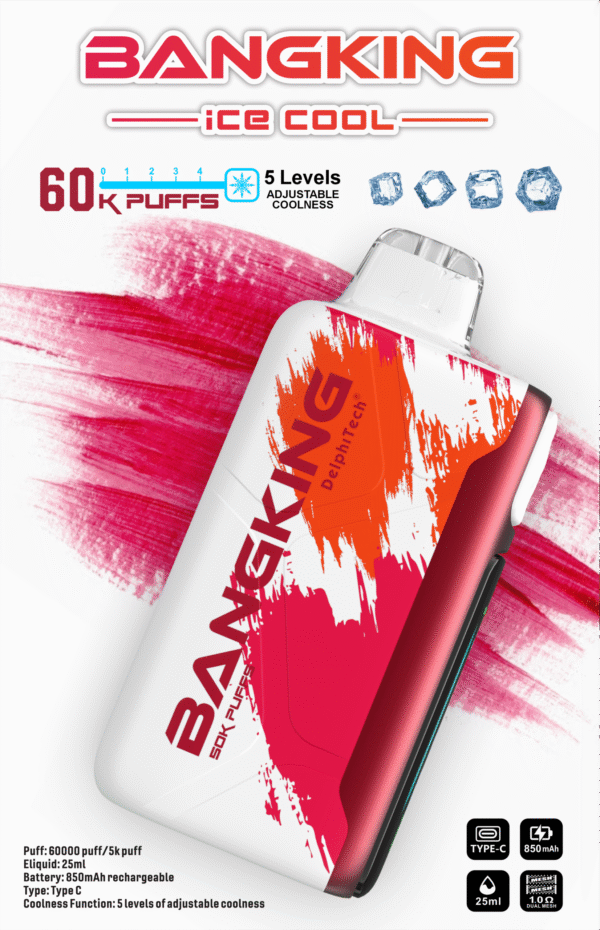 【Bang King Ice Cool 60000口拋棄式】爆款上新/一次性超大容量5級可調涼度可充電電子煙/派對解癮神器